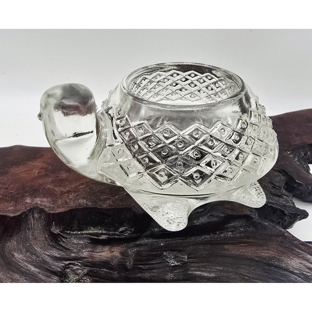 Vintage Avon Glass Turtle Tortoise Tealight Votive Holder Diamond Dot Pattern